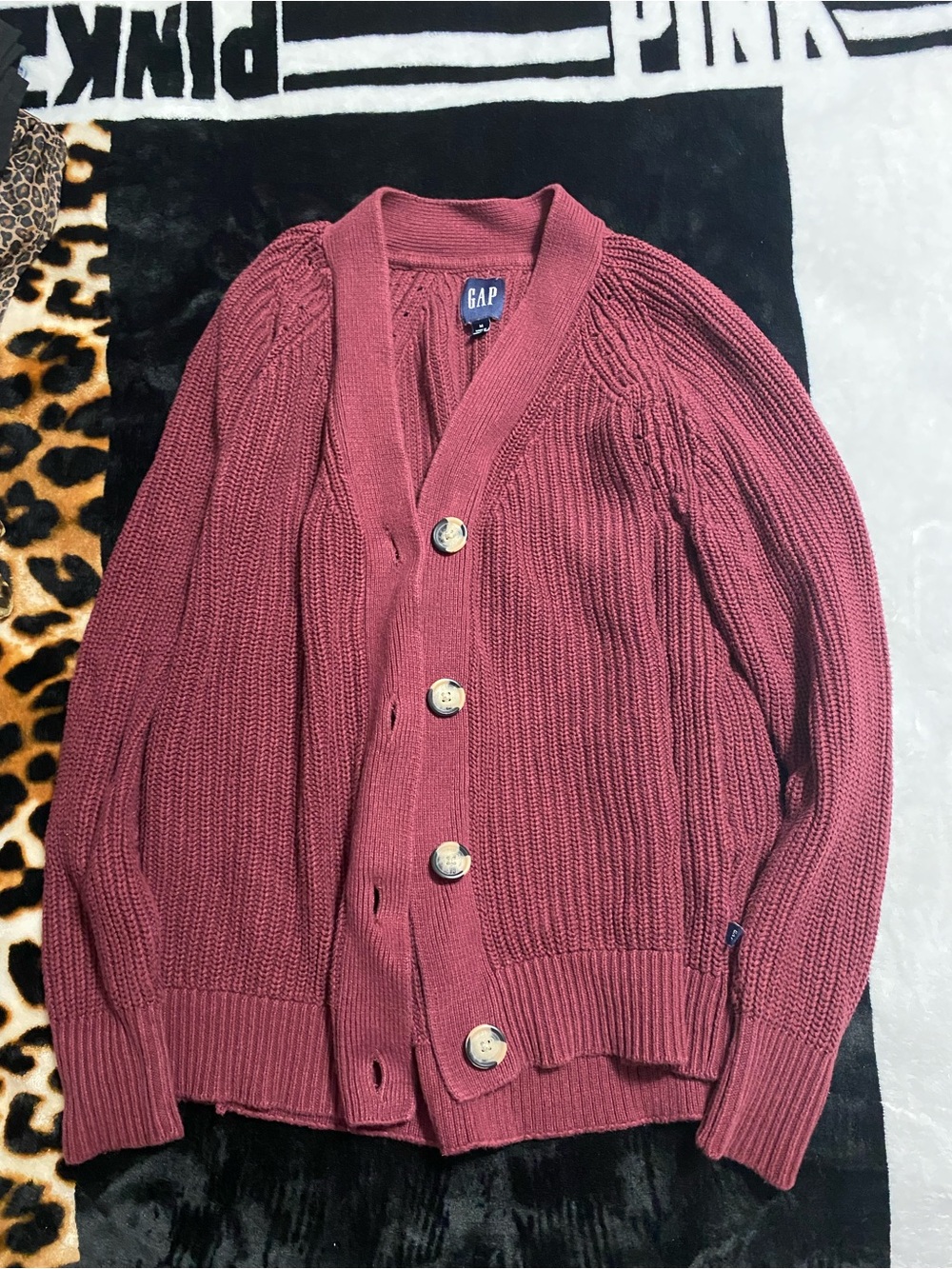 GAP Women's Dusty Rose Ribbed Button-Up Cardigan